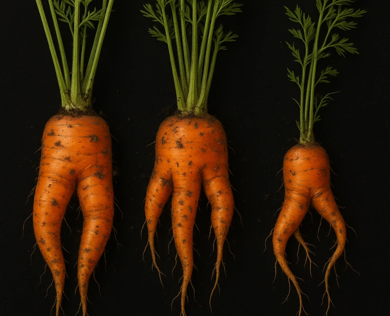 Деформированная и ветвящаяся морковь