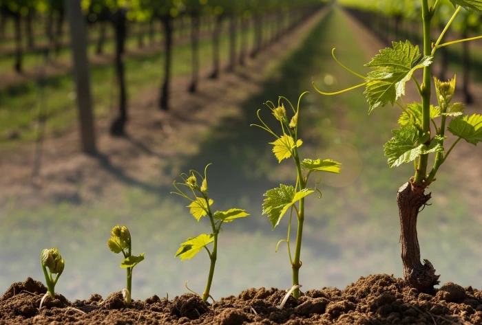 Интенсивный рост молодой виноградной лозы