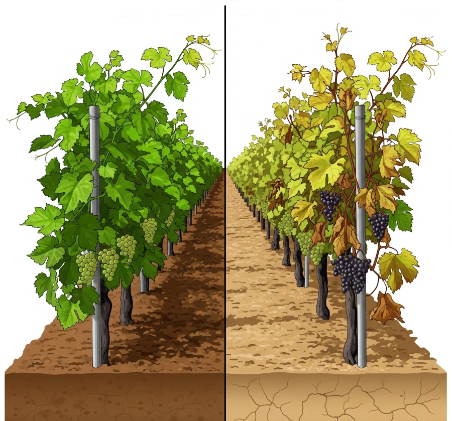 Воздействие водного стресса на виноградную лозу